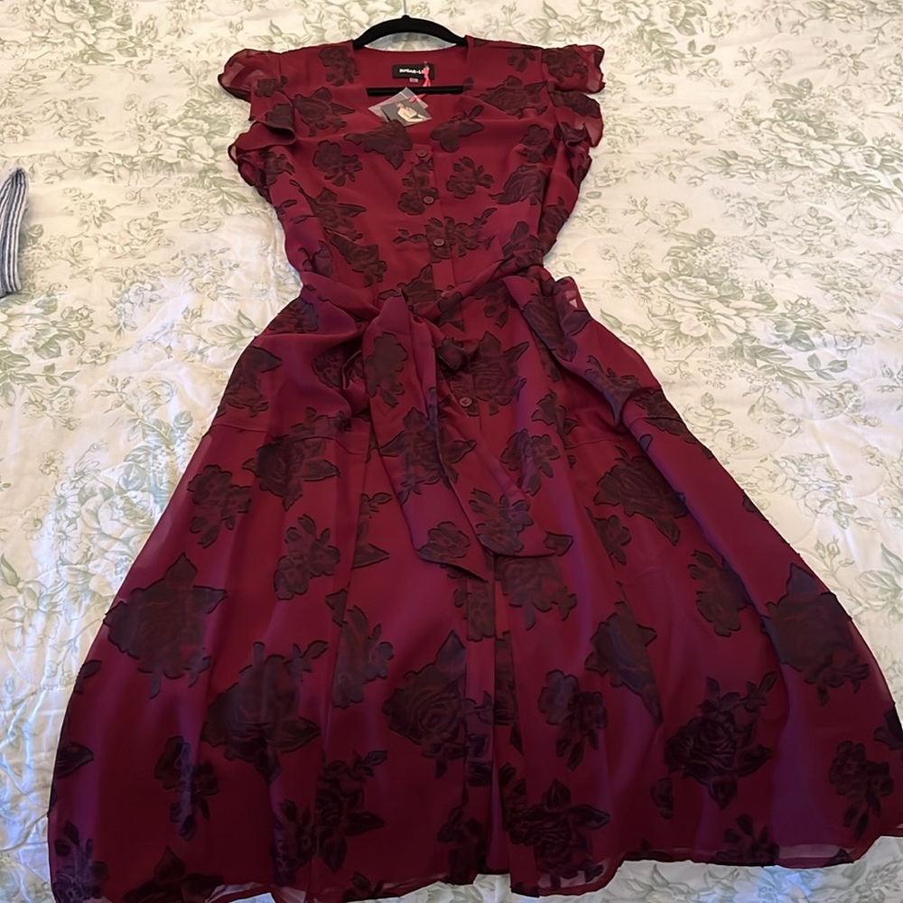 Sugarlips Burgundy Floral Dress
